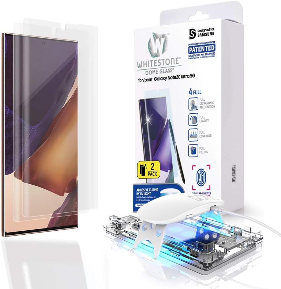DOME GLASS Galaxy Note 20 Ultra Screen Protector Full 3D Curved Edge Tempered Glass Shield [Liquid Dispersion Tech] Easy Install Kit for Samsung Galaxy Note 20 Ultra by Whitestone - Two Pack