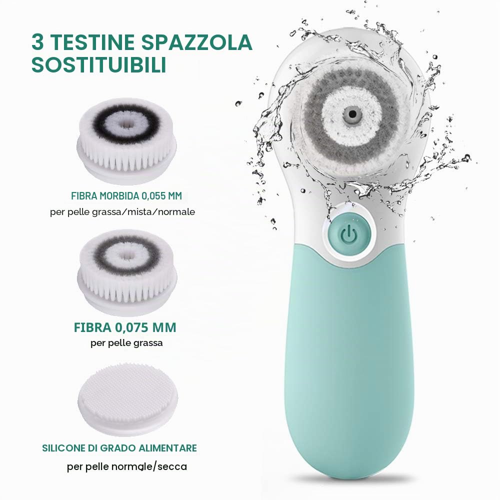 TOUCHBeauty Spazzola elettrica per la pulizia del viso, esfoliante e massaggiante, con 3 testine di pulizia e 2 velocità regolabili per una pulizia profonda, rimozione di punti neri, massaggio del