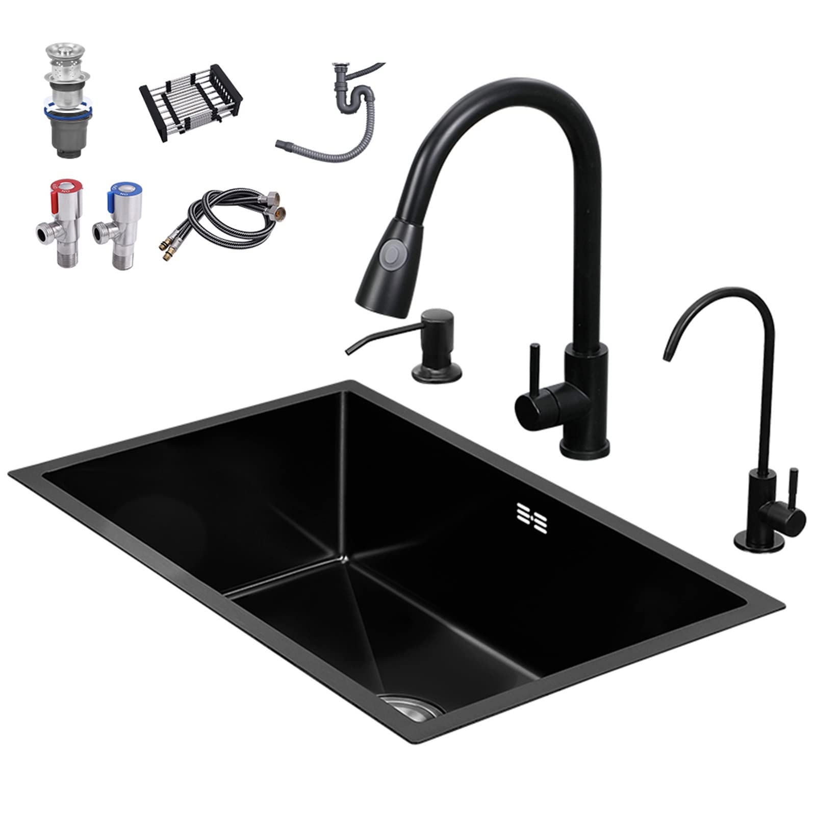 Grifo purificador de Agua para Fregadero, Fregadero de Cocina de 3 mm de Grosor, Color Negro Nano, con Accesorios, Color Negro, 80 x 44 x 20 cm/negro/82 x 50 x 20 cm