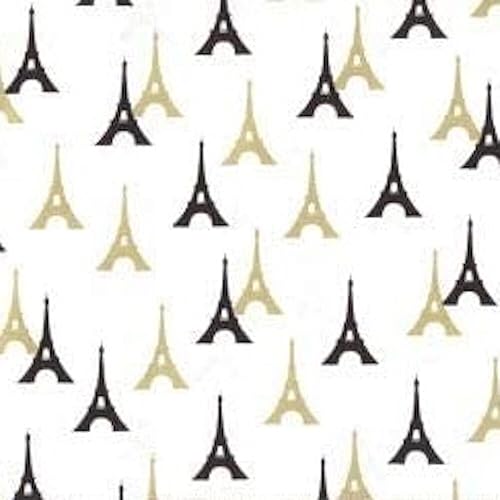 FlashPhoenix Tela de costura de calidad – París Francia Torre Eiffel Blanco 100% Algodón Tela Tamaño: 36" x 44" por The Yard