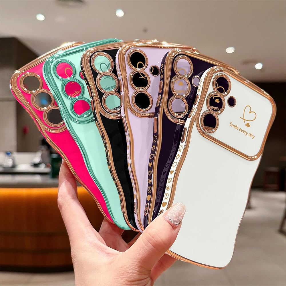CaseLover Etui na telefon komórkowy Samsung Galaxy A55 5G, miłosne serce, etui na telefon komórkowy, fale, kręcony kształt, galwanizowany, silikon TPU, bumper, ochrona aparatu, odporne na uderzenia,