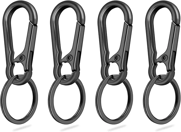 4Pack Small Keychain Rings, Metal Key Carabiner Clip, Mini EDC Key Ring Chain Holder Organizer for Purse Charm Hook, Car Keychain, Paracord Keychain Lanyard, Men and Women Key Fob (Gun Black)