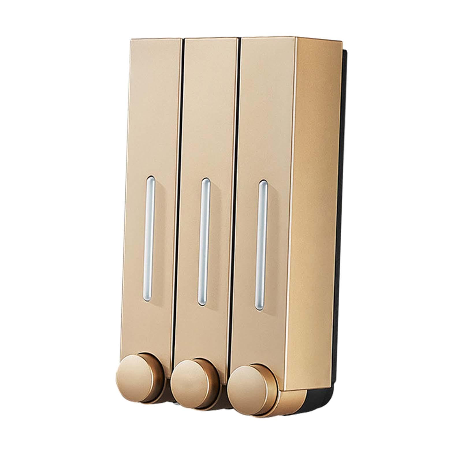Gralara Dispensador de Jabón Líquido para Montaje en Pared, Dispensador de Champú con Control Manual, Ahorro de Espacio, Duradero, Elegante, Dorado para Ducha, Tres Cabezas, Individual