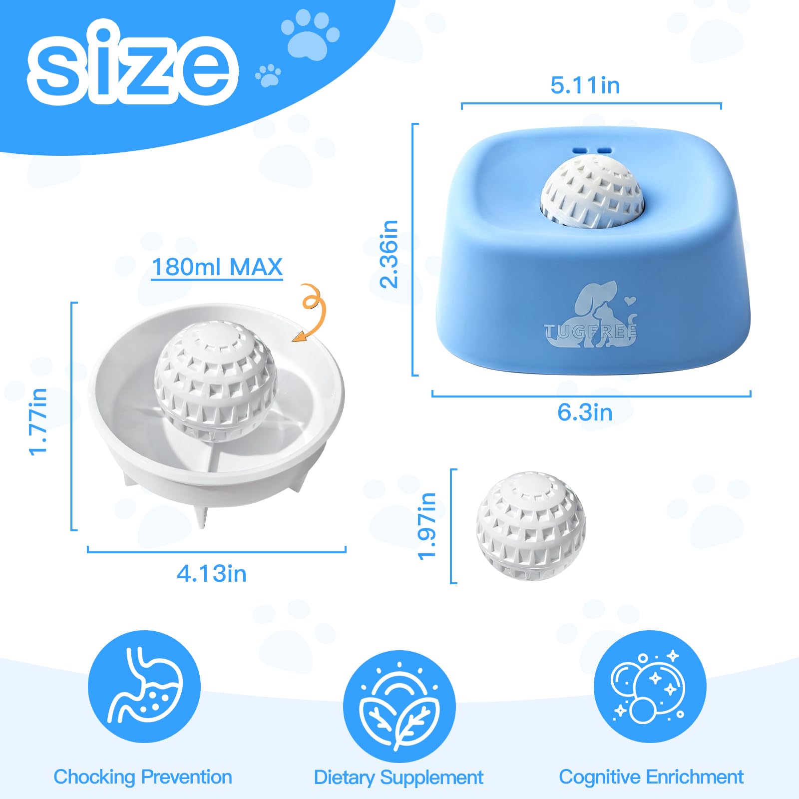 TUGFREE Gamelles pour chien à alimentation lente, distributeur de casse-tête à lécher pour friandises liquides, bol à lécher pour bouillon d'os et yaourt, jouet interactif pour soulager l'anxiété