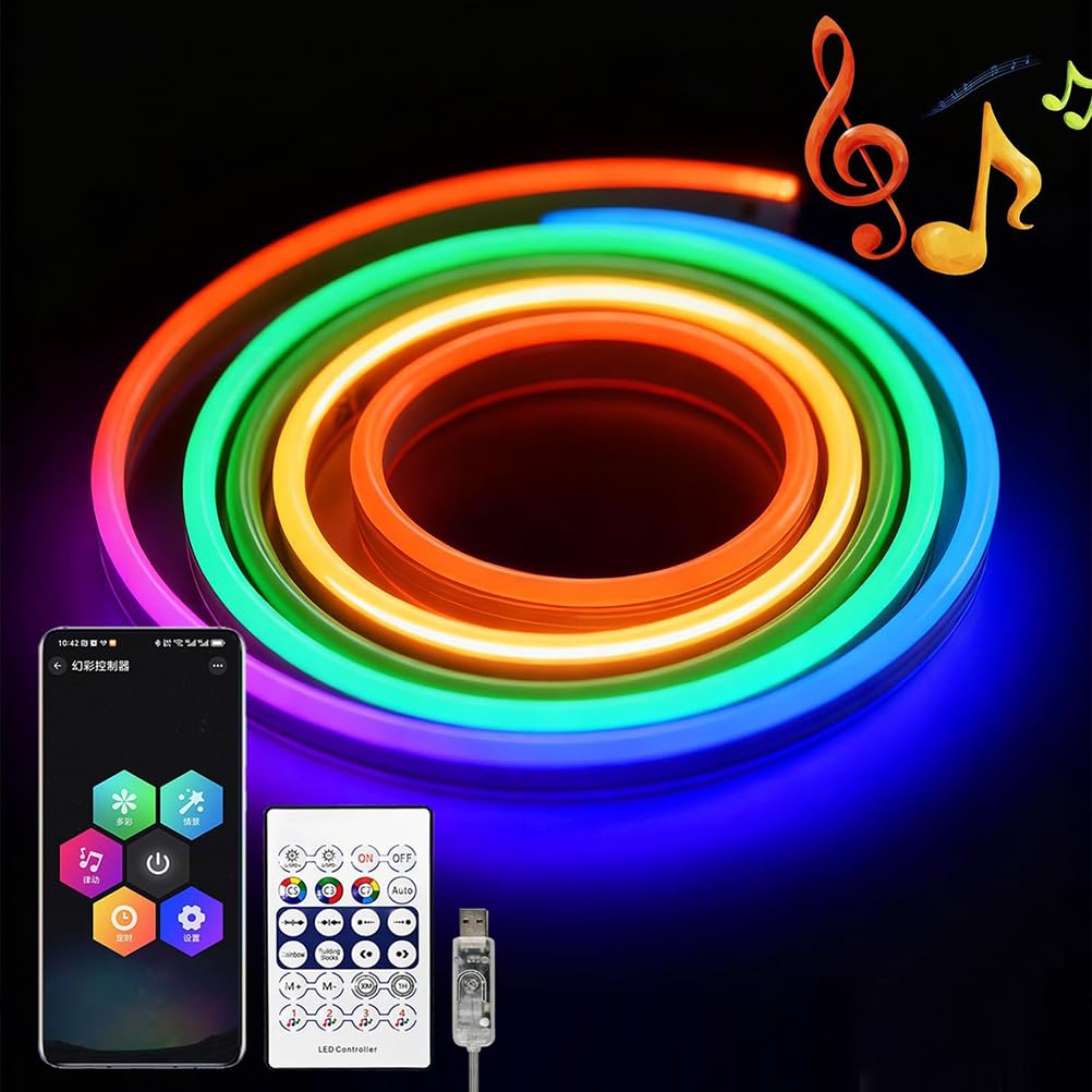 AoLa Tira LED Rgbic Neon, luces flexibles de neón impermeables IP67 5V USB control inteligente/mando a distancia y sincronización musical mediante aplicación Tiras LED para salón y dormitorio,5M