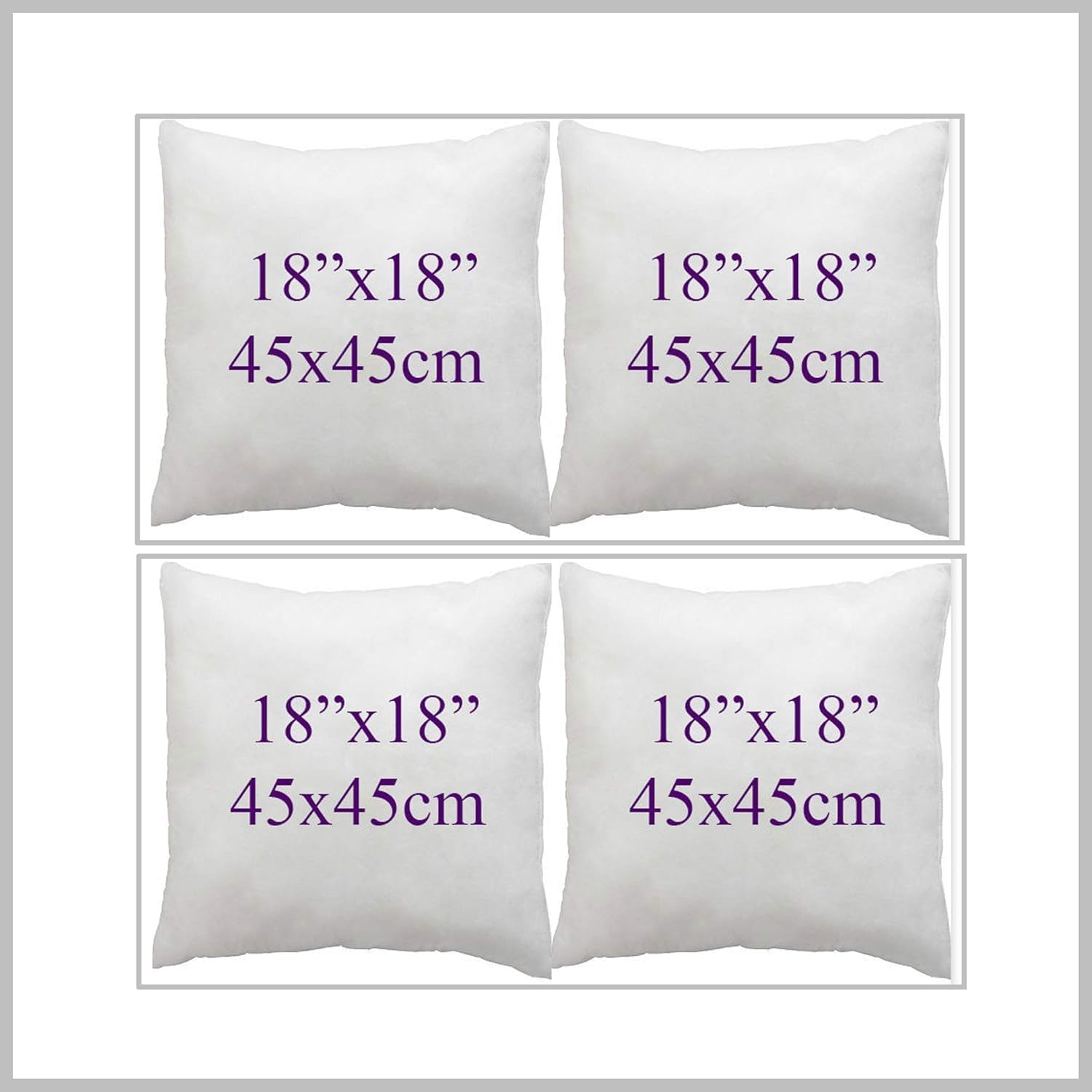Chilimilii White Set Of 4 Hollow Fibre Cushion Pads- Bounce Back Cushions For Sofa & Couches-Square- Anti Allergy-Standard Stuffer Pack Of Cushion Inserts (18X18(45X45cm))