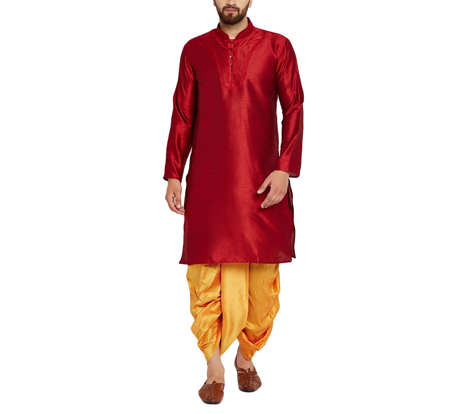 Sojanya (Since 1958 Mens Stitched Mustard Dupion Silk Dhoti