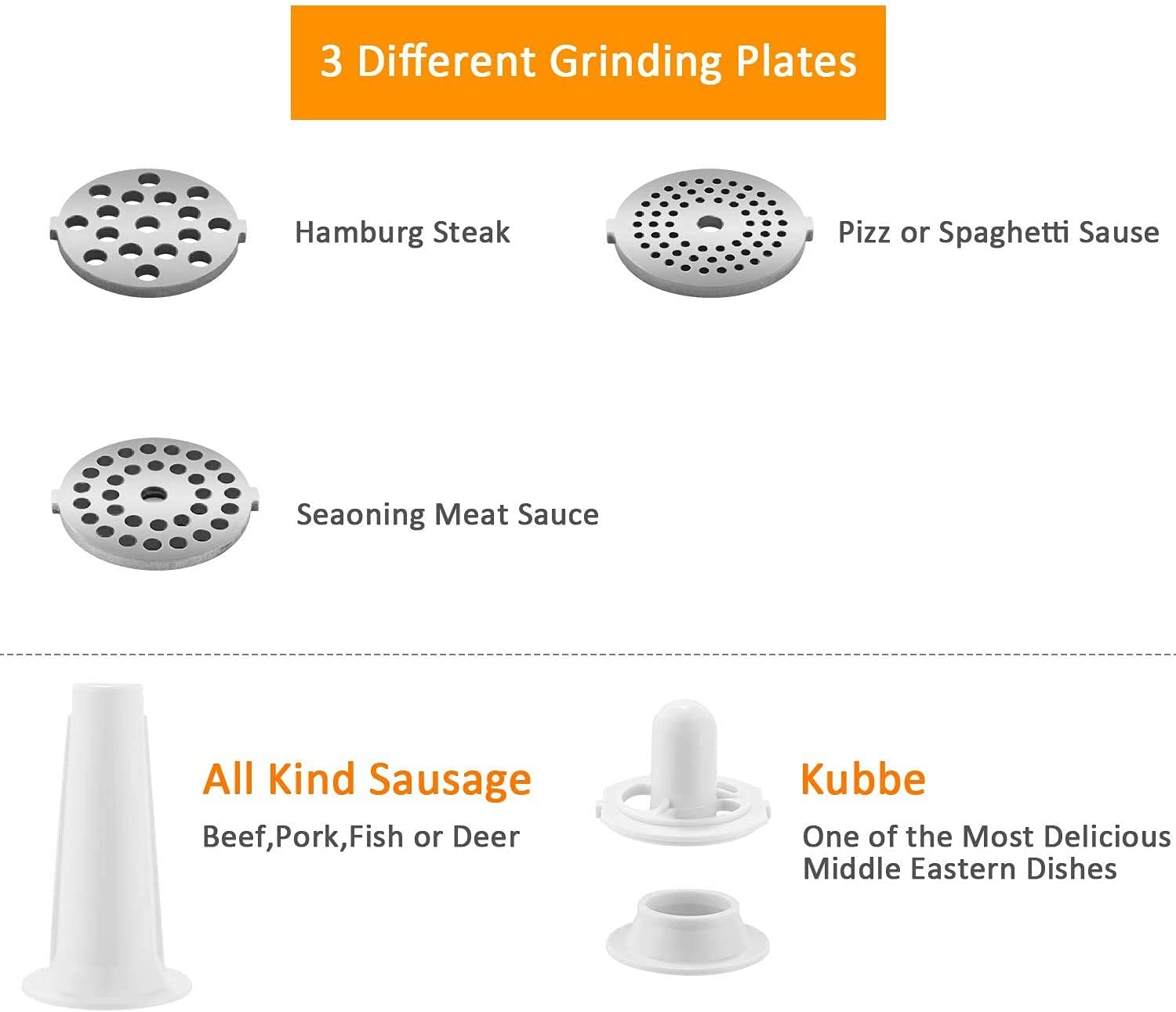 Electric Meat Grinder 2000W, Meat Mincer with 3 Grinding Plates and Sausage Stuffing Tubes for Home Use &Commercial, Stainless Steel/Silver/2000W (Max)