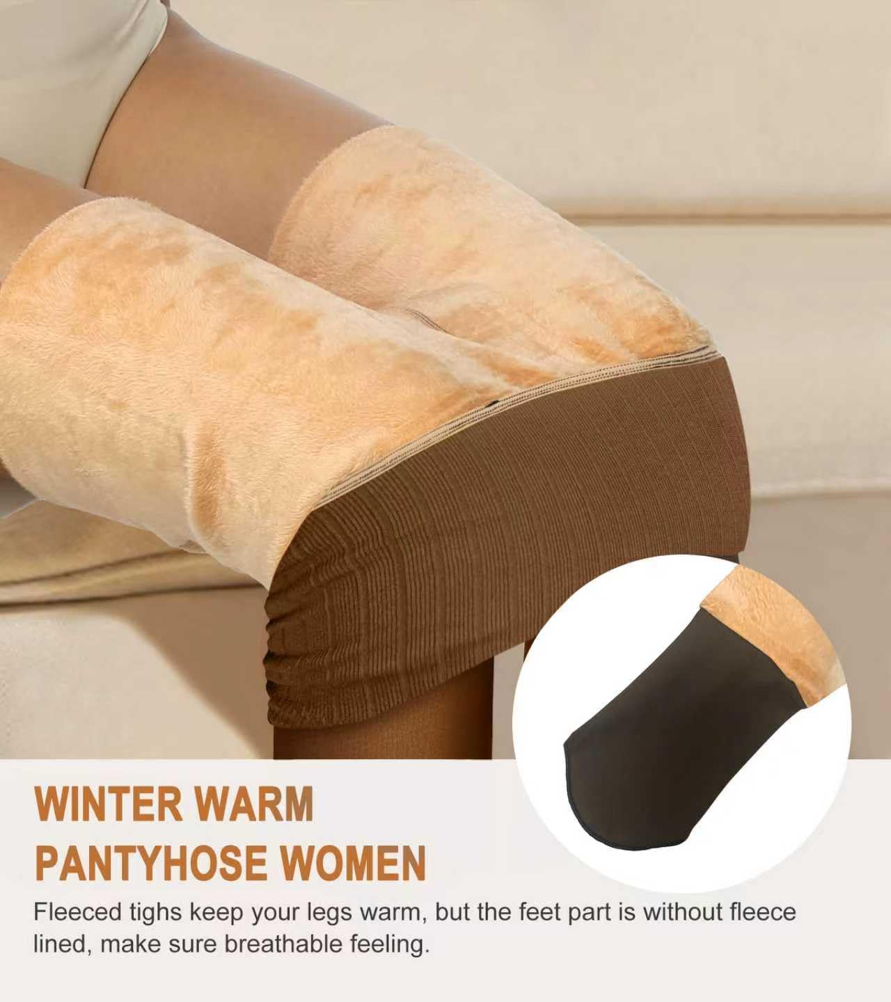 Fleece Lined Tights Sheer Women Fake Translucent Warm Pantyhose Leggings Hight Waist Thermal Thick Tights - Image 4