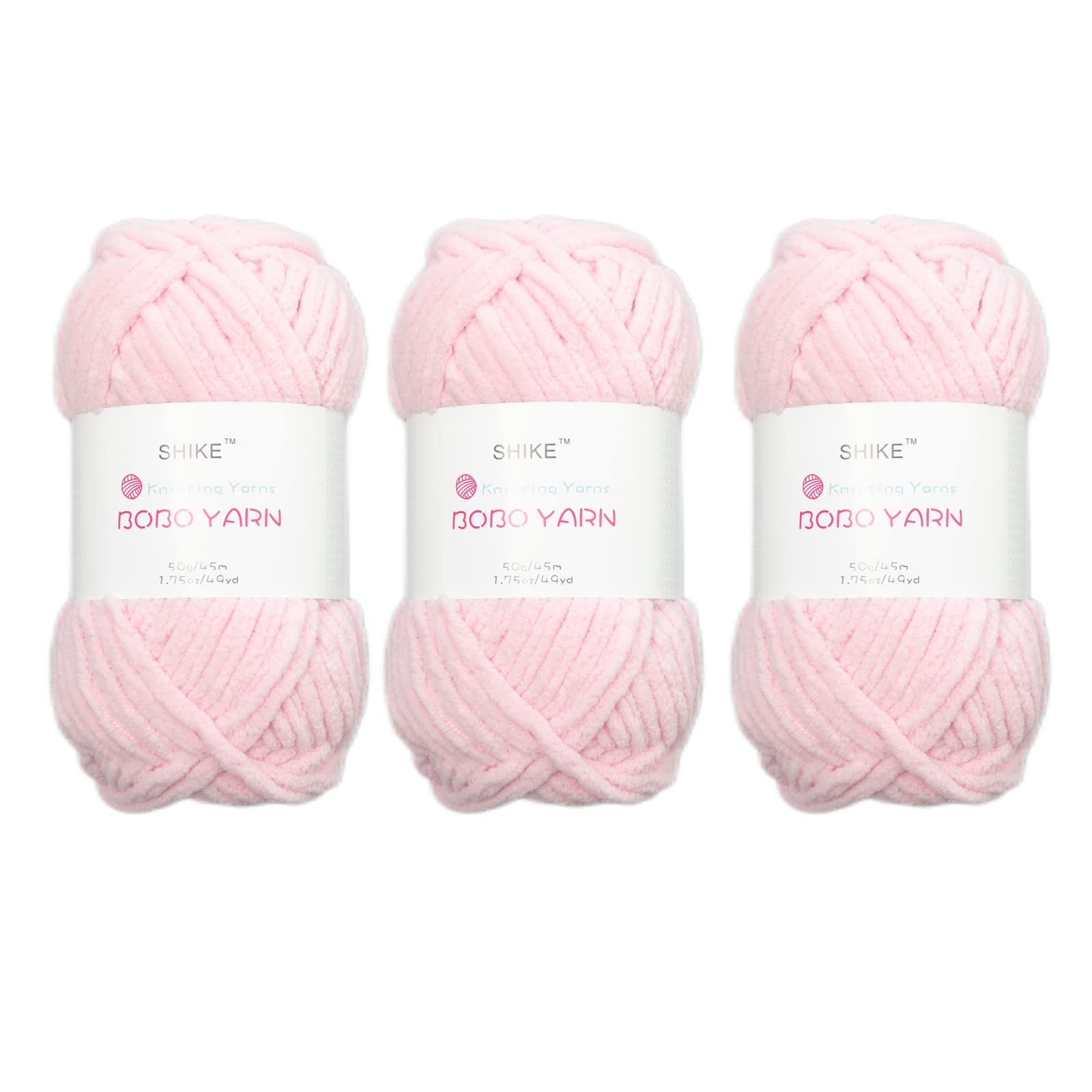 SHIKE BoBo Matte Chenille Yarn for Knitting and Crochet Baby Blanket,Weaving DIY Craft,Throw Pillow,Toy Doll (13-Pink, 3 Skeins)