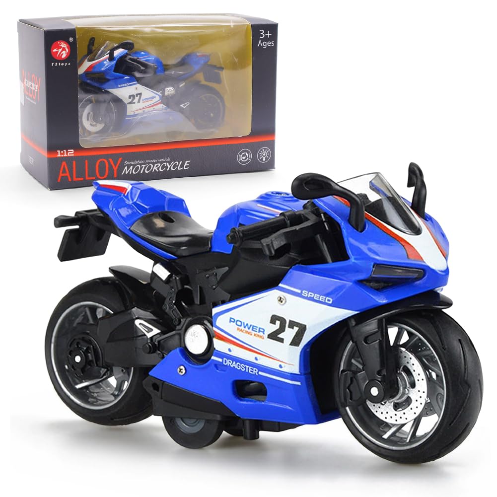 FCXVXCL Motorbike Toys Highly Simulation Motorbike Model Motorcycles Toy for Kids Motorcycle Alloy Collection Hobby Gift Racing Model Decoration Friction Powered Vehicle Blue