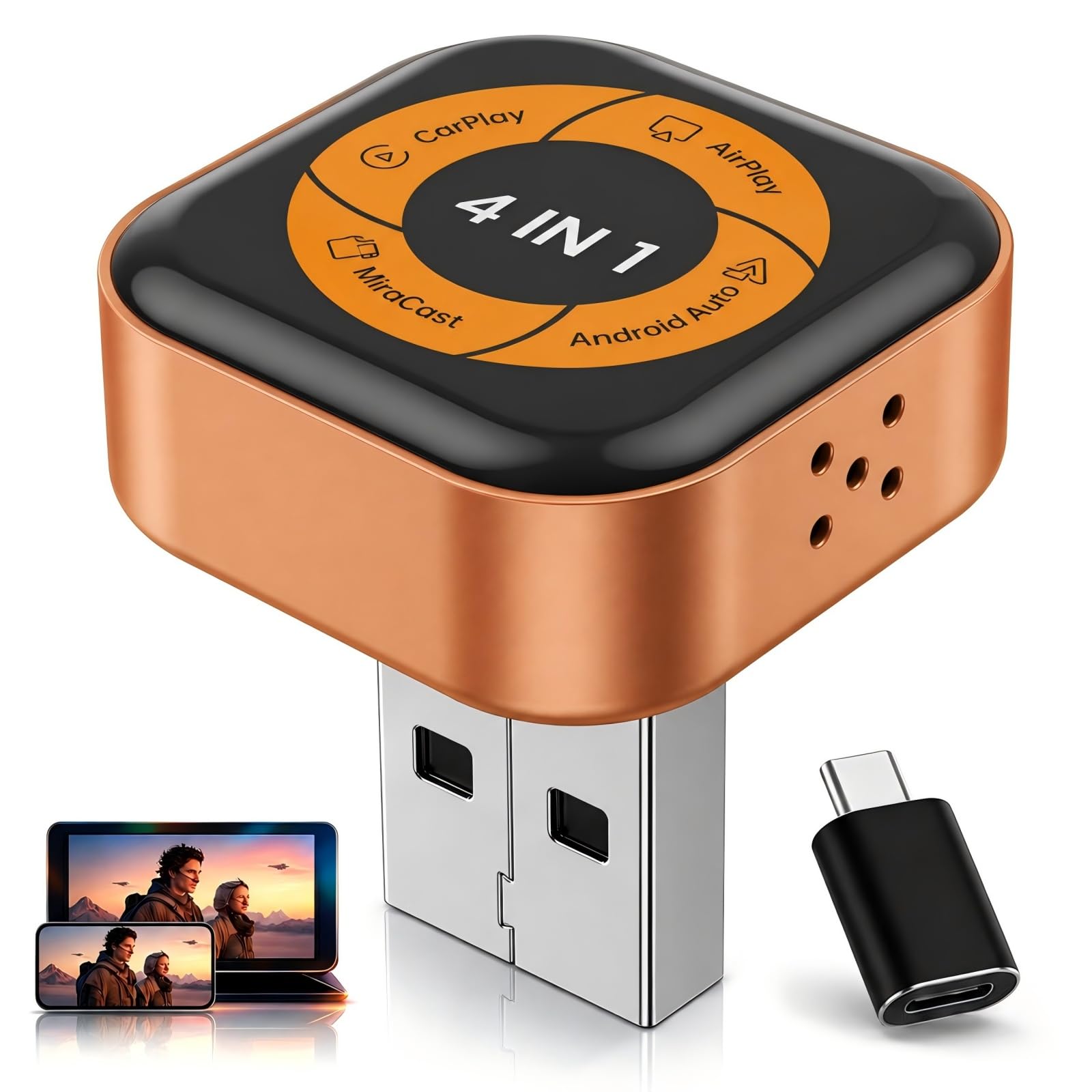 Spedal Adaptateur CarPlay sans Fil 4-en-1, Android Auto sans Fil, AirPlay & MirrorLink, WiFi 6 Bluetooth 5.4, Dongle USB pour Voiture avec CarPlay Filaire, Connexion Automatique