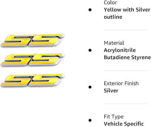 Miniatura 5 de CARRUN 3 piezas de emblemas pequeños de inclinación SS para puerta del maletero del auto, calcomanía de ABS 3D adecuada para Chevy Impala, cobalto