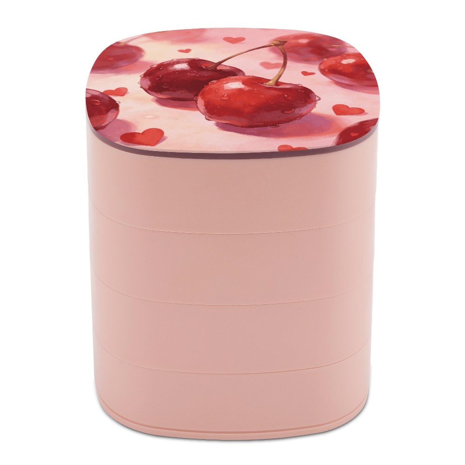 LZQPOEAS Cherries And Hearts Jewelry Box Women Jewelry Organizer Travel Jewelry Case Cute Necklace Ring Storage Organizer 4-Layer Rotating Jewelry Tray Case with Mirror for Bracelets