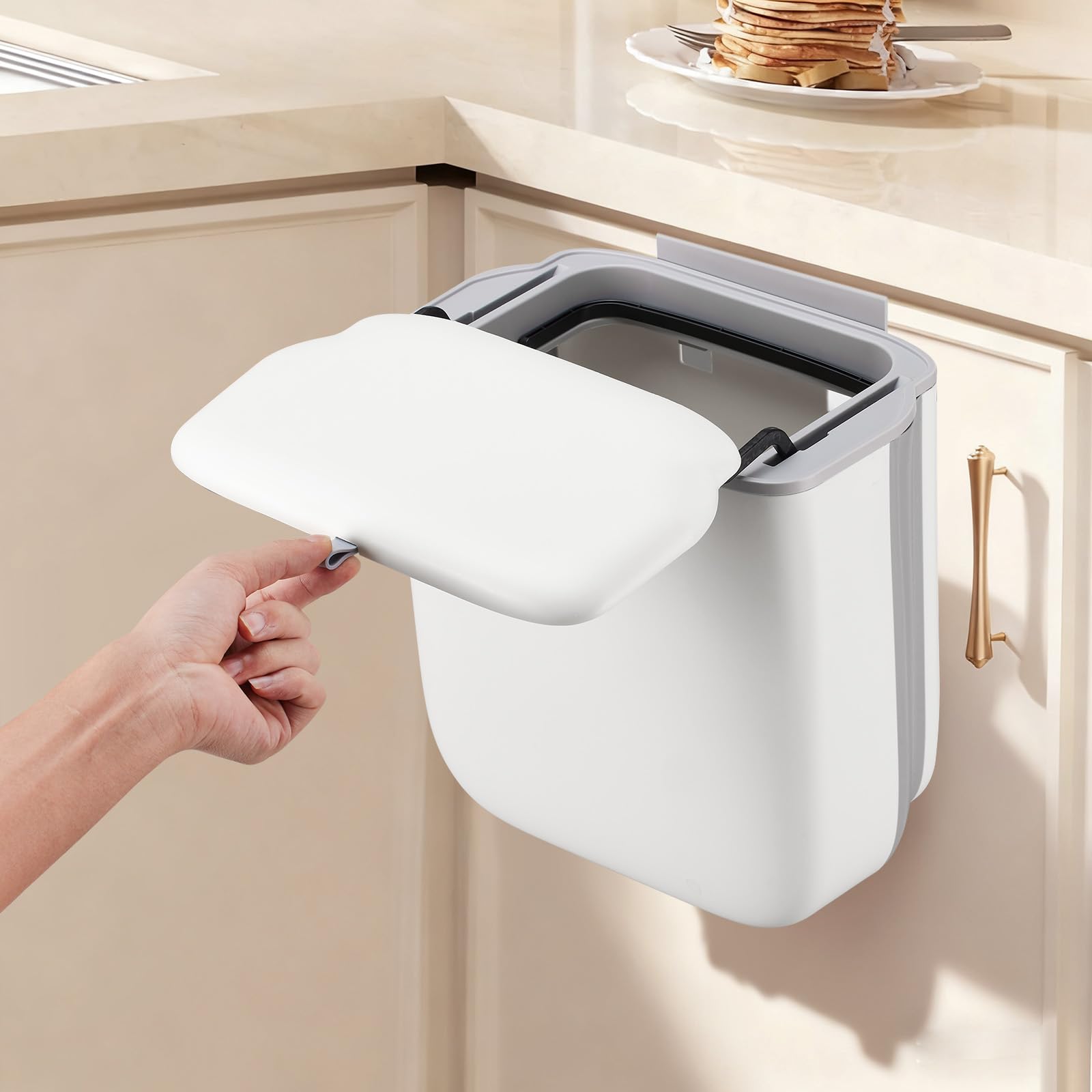Kryndle Food Waste Bin, 14L Kitchen Compost Bin, foldable, White