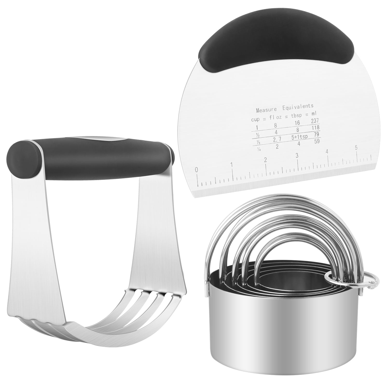 Stainless Steel Cookie Cutters Set - 7-Piece Pastry Tools Variety Pack with Dough Blender, Scraper, and Round Cookie Cutters for Baking & Holiday Treats