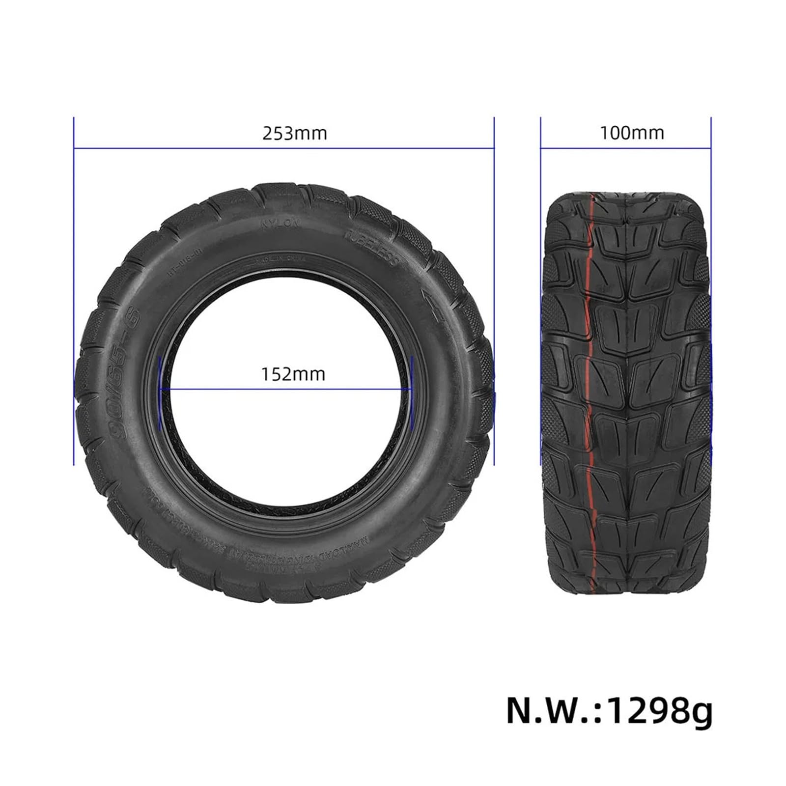 Ruedas de Repuesto,Neumáticos Scooter Eléctrico Neumático sin cámara 90/65-6, rueda, neumáticos de goma al vacío todoterreno, repuesto for accesorios patinete eléctrico, 1 ud