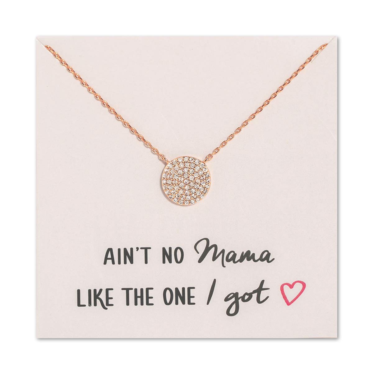 A+O Gift for Mom, Aunt, Grandma - CZ Pave Disc Necklace in Sterling Silver, Gold Vermeil, Rose Gold Vermeil