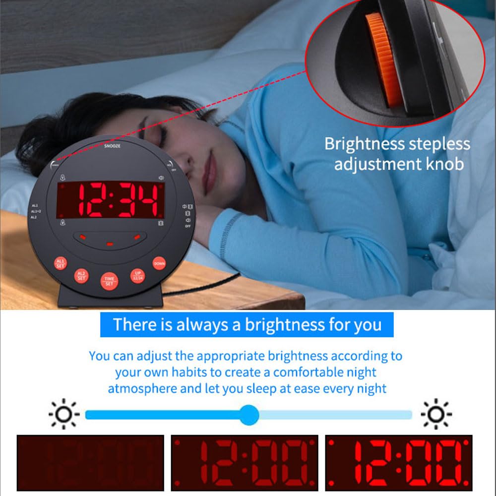 TS-BC600 Reloj Despertador con vibración Fuerte y luz de Flash para agitar la Cama Brillo Ajustable Snooze Ajuste de Alarma Dual Pantalla LED USB