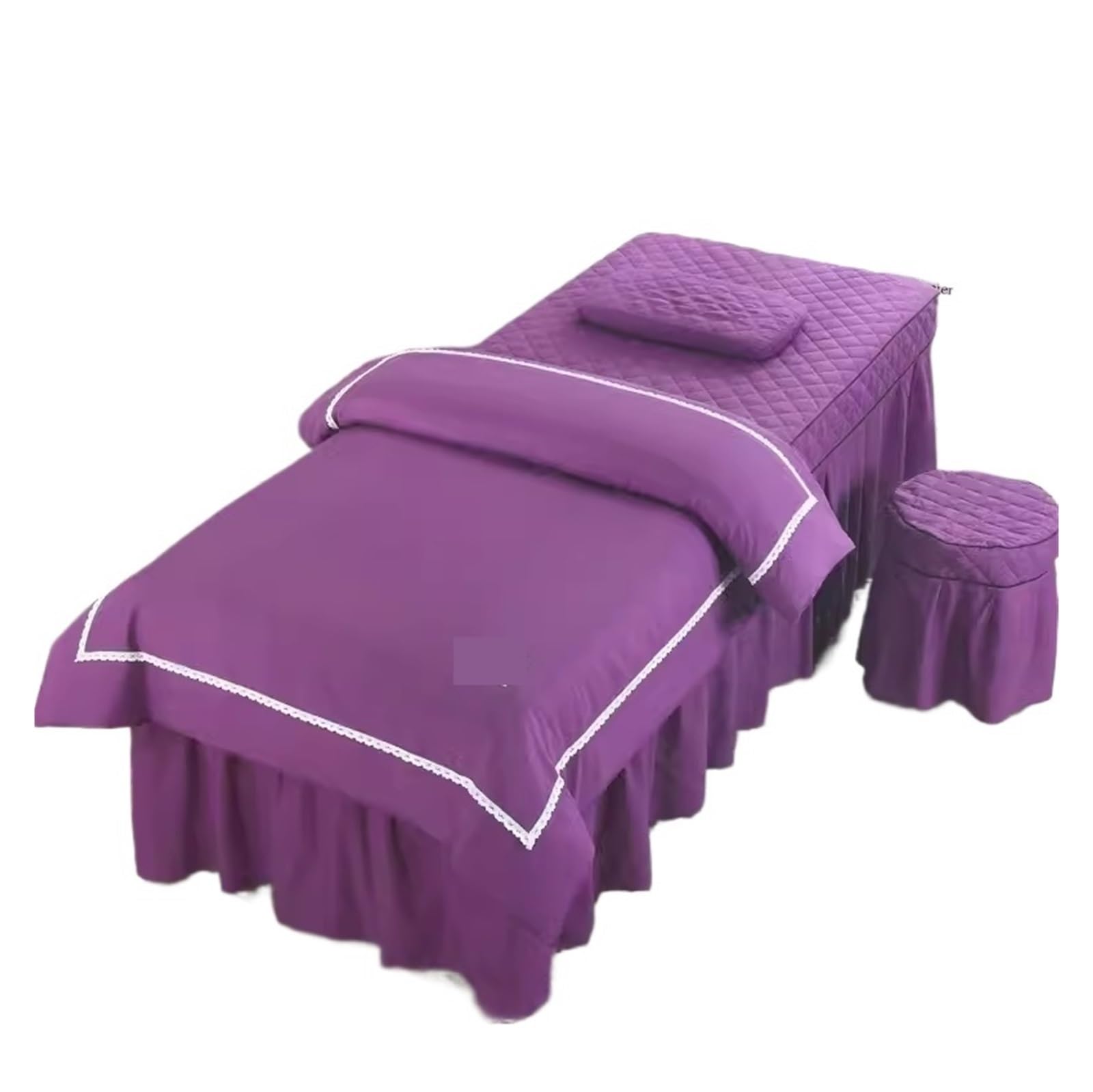 Beauty Salon Bed Cover Sets 4pcs Skin-Friendly Bed Cover Sheets Massage Spa Bedskirt Pillowcase Quilt Sets(Purple,180X60)