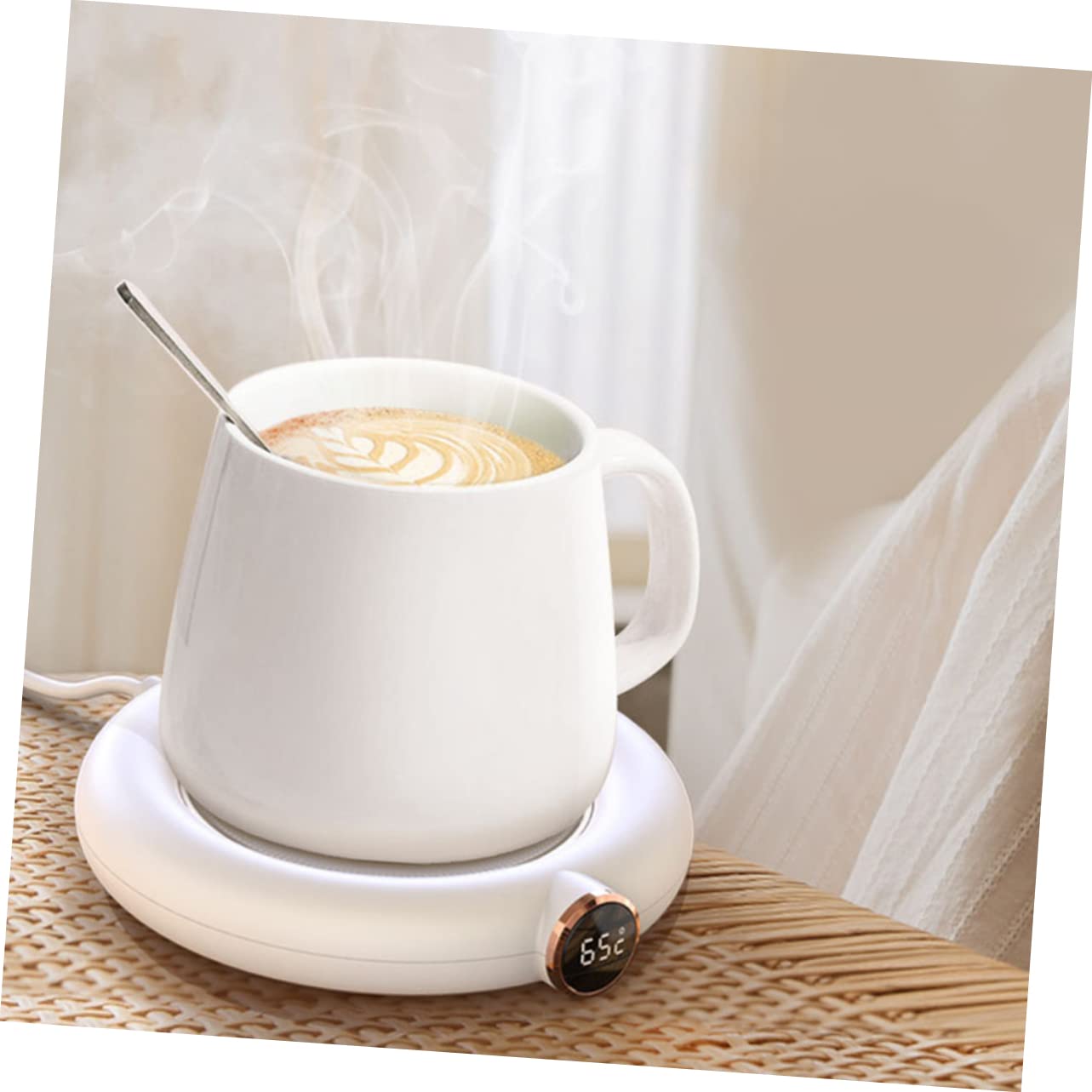 Posavasos Calentador de Tazas USB 5v 10w, Plástico Blanco | Niveles Múltiples 55℃-65℃-75℃, Apagado Temporizador 8h, Diseño Compacto para Casa y Oficina