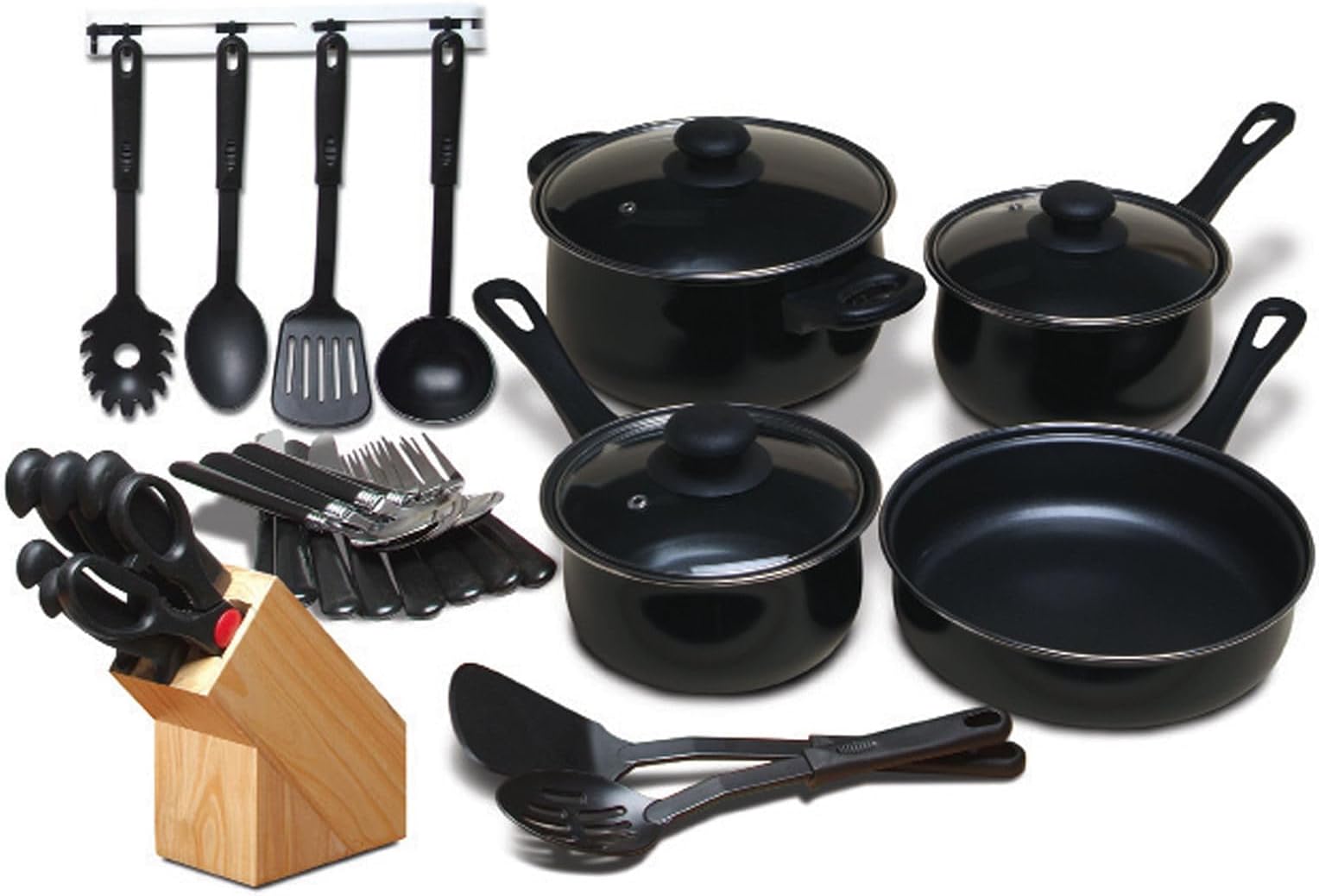 32 Piece Chef Du Jour Cookware Combo Set, Black (93581974M)