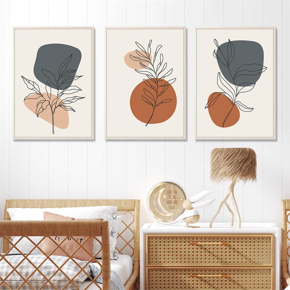 WBYZAC Botanical Posters-Abstract Geometric Leaves Boho Posters Canvas Painting Wall Art Print Pictures for Bedroom Living Room Kitchen Home Decoration-60 * 80cm*3PCS (No Frame)