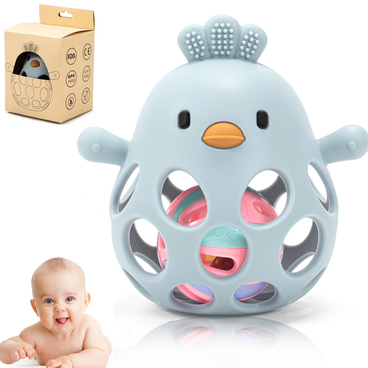 2 Pezzi Guanti Da Dentizione Per Bambini HOTUT - In Silicone Alimentare, Con Velcro Regolabile - Foto 2