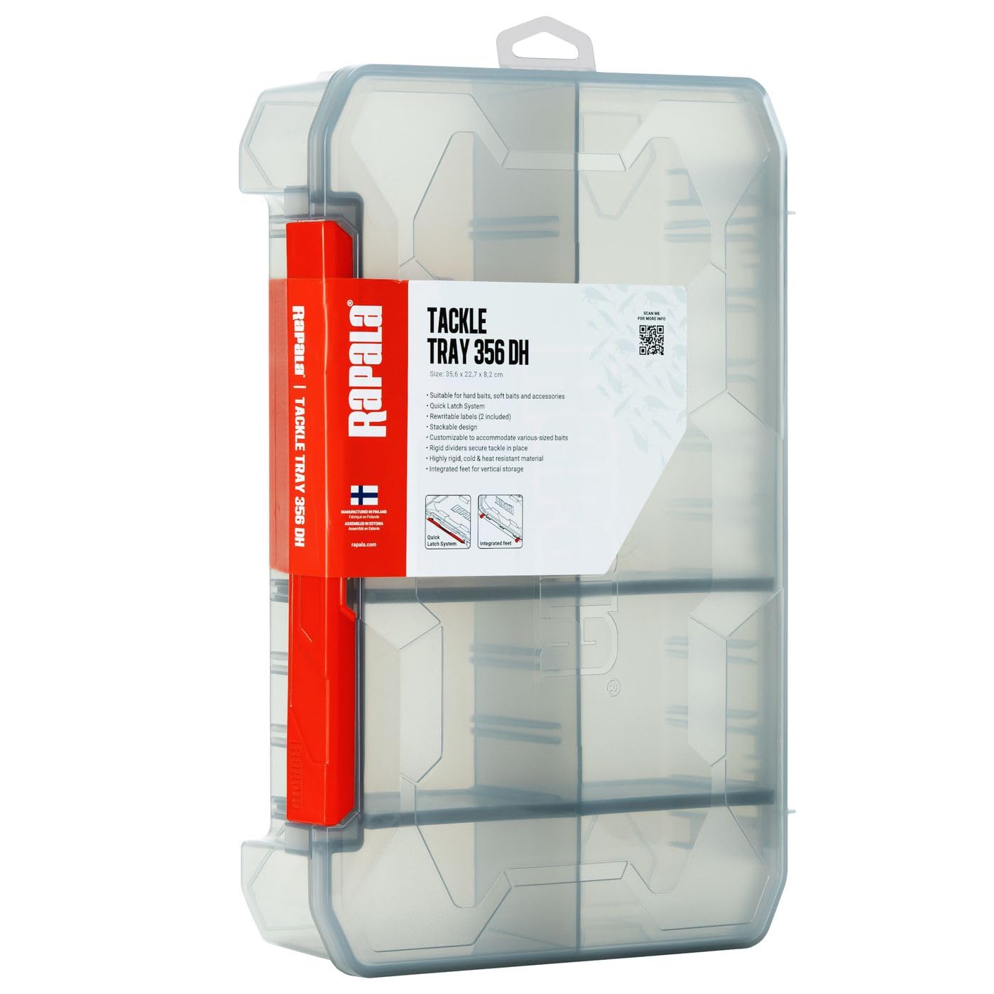 Rapala, Tackle Tray 356 Deep Heavy Duty Fishing Box, Size 35.5 x 22.5 x 8.2 cm, Made in Finland, Model RTT356DH, Ideal for Fishing Tackle