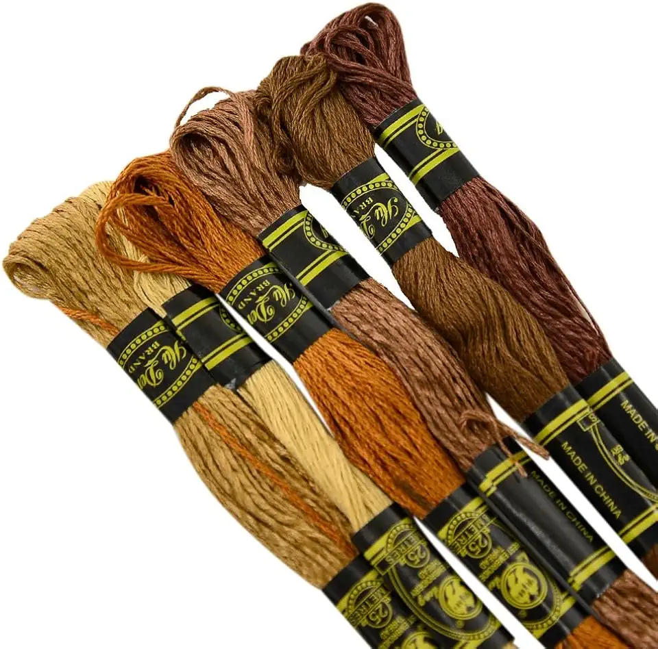 Linha Meada Degradê Mix 01 – Pacote com 6 Meadas em Tons de Marrom para Bordado, Ponto Cruz, Crochê e Artesanato