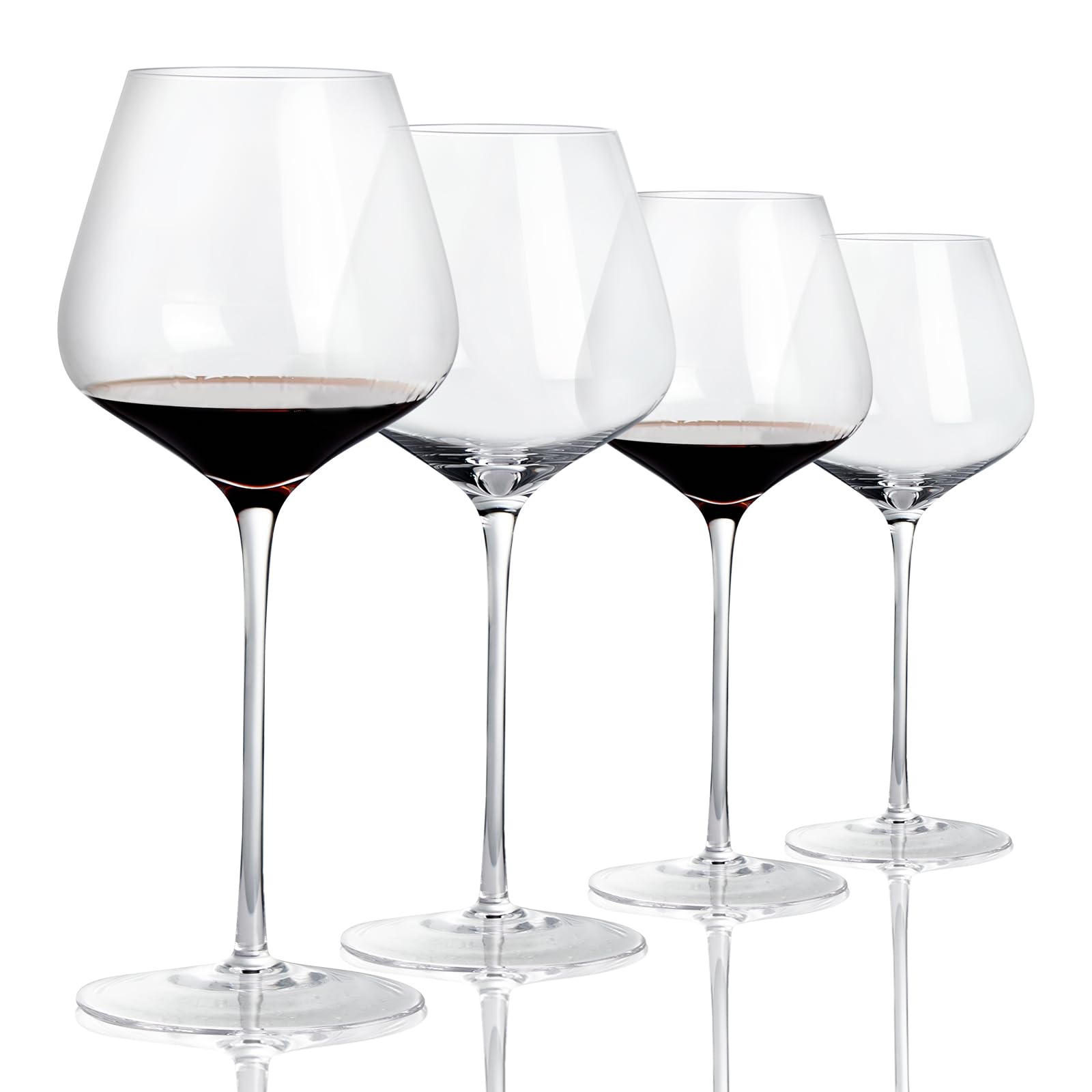 ACHEER Juego de 4 copas de vino tinto de cristal burdeos de 24 onzas, ligeras, transparentes, ultrafinas, altas, sopladas a mano con caja de regalo, perfectas para degustación de vino, aniversario,