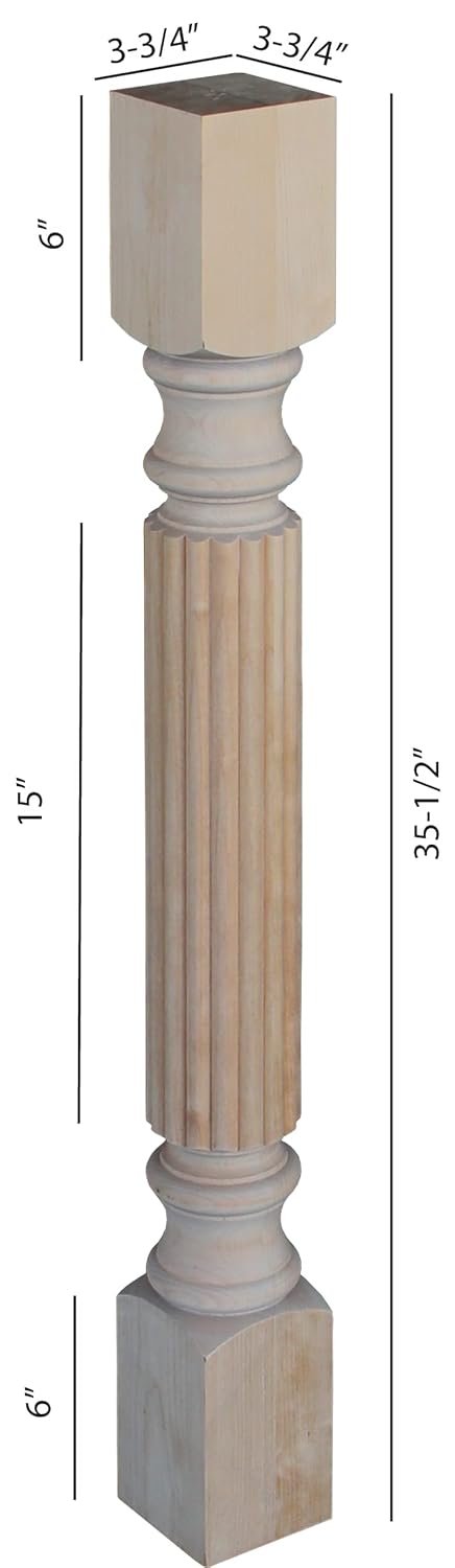 Cabinet Reed Style Post in Birch-3-3/4 x 3-3/4" x 35.5"H