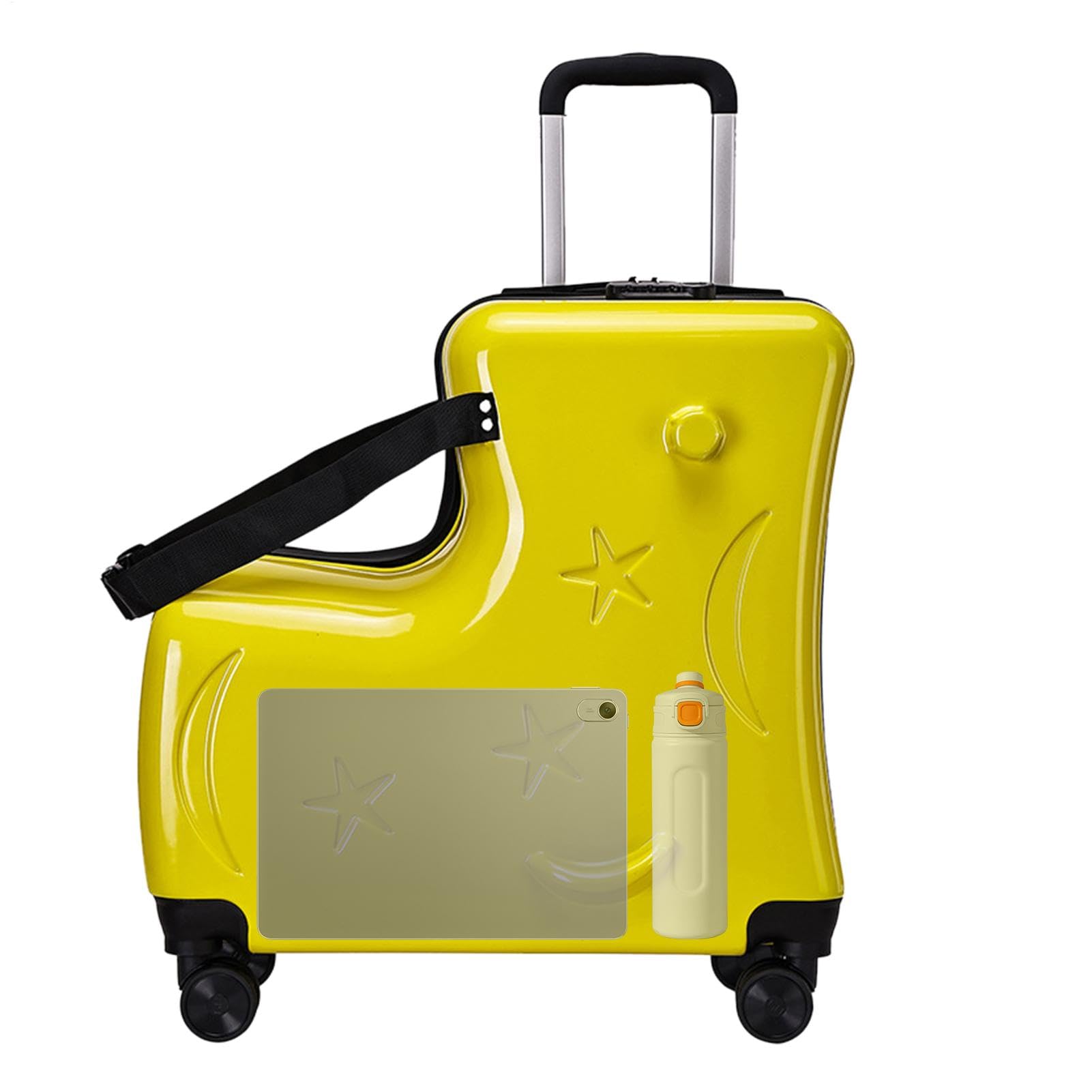 Kinder Aufsitzkoffer Trolley Koffer mit Sicherheitsgurten, Lenker und | Fahrbarer Koffer für und Mädchen 6-12 Jahre, 3-stelliges Zahlenschloss, im Freien, Flughafenreise