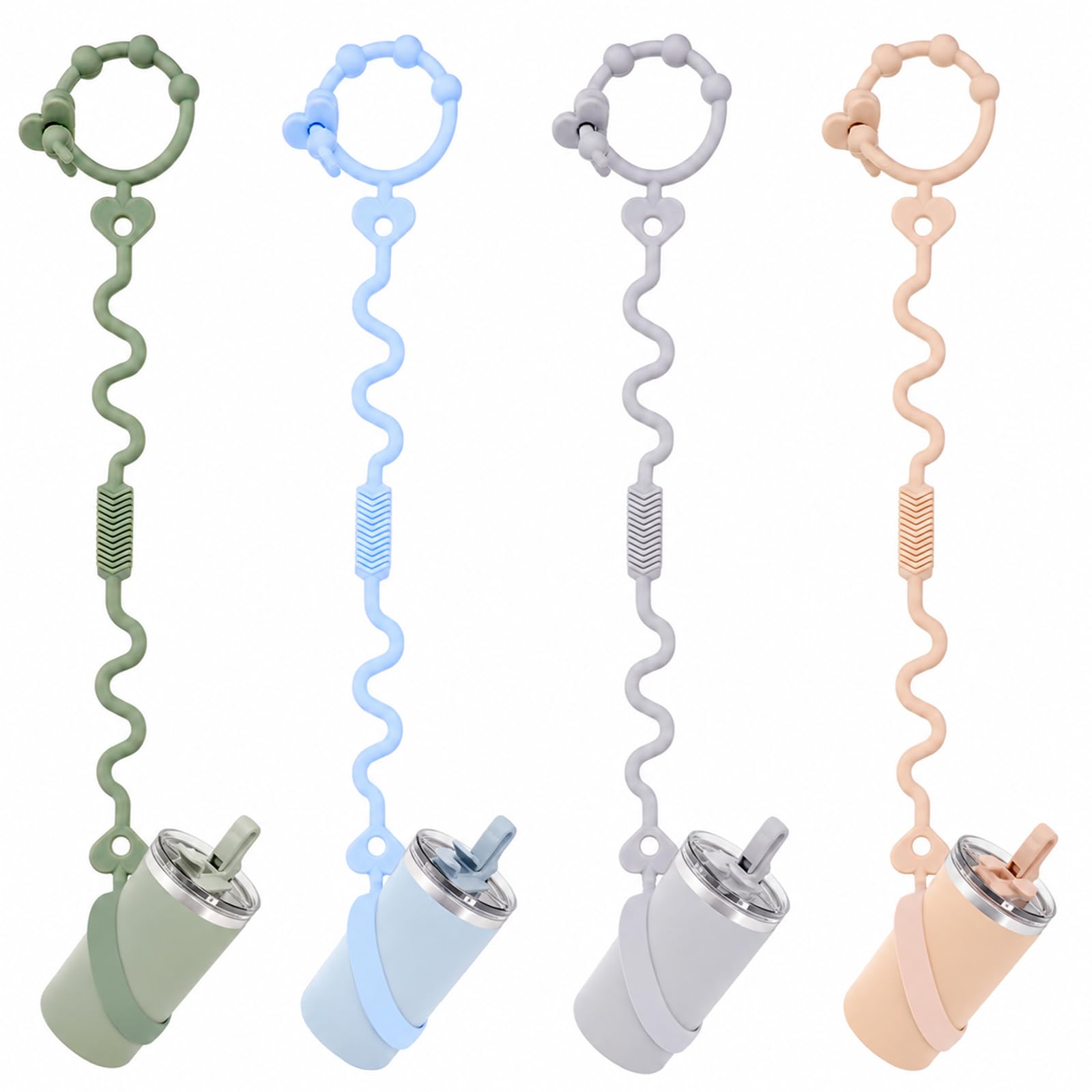 Hadnves 4 PCS Sippy Cup Straps Cup Catcher Safety Tether Strap Keep Bottle Off The Floor Silicone Bottle Bungee Sippy Cups Holder Strap for High Chairs Car Seat Water Bottles