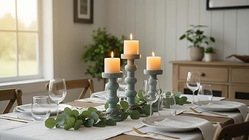 Miniatura 5 de Portavelas de madera para velas de pilar, portavelas alto rústico (juego de 3), portavelas de granja grande, juego de portavelas de pilar para