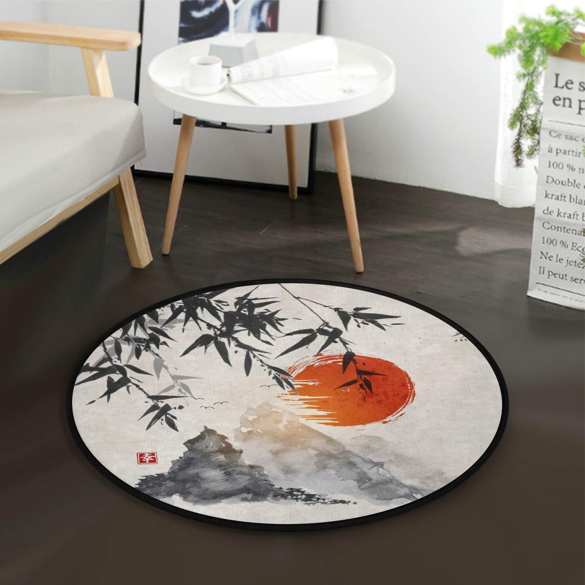 Tapis rond en bambou anti-poussière Mnsruu pour chambre