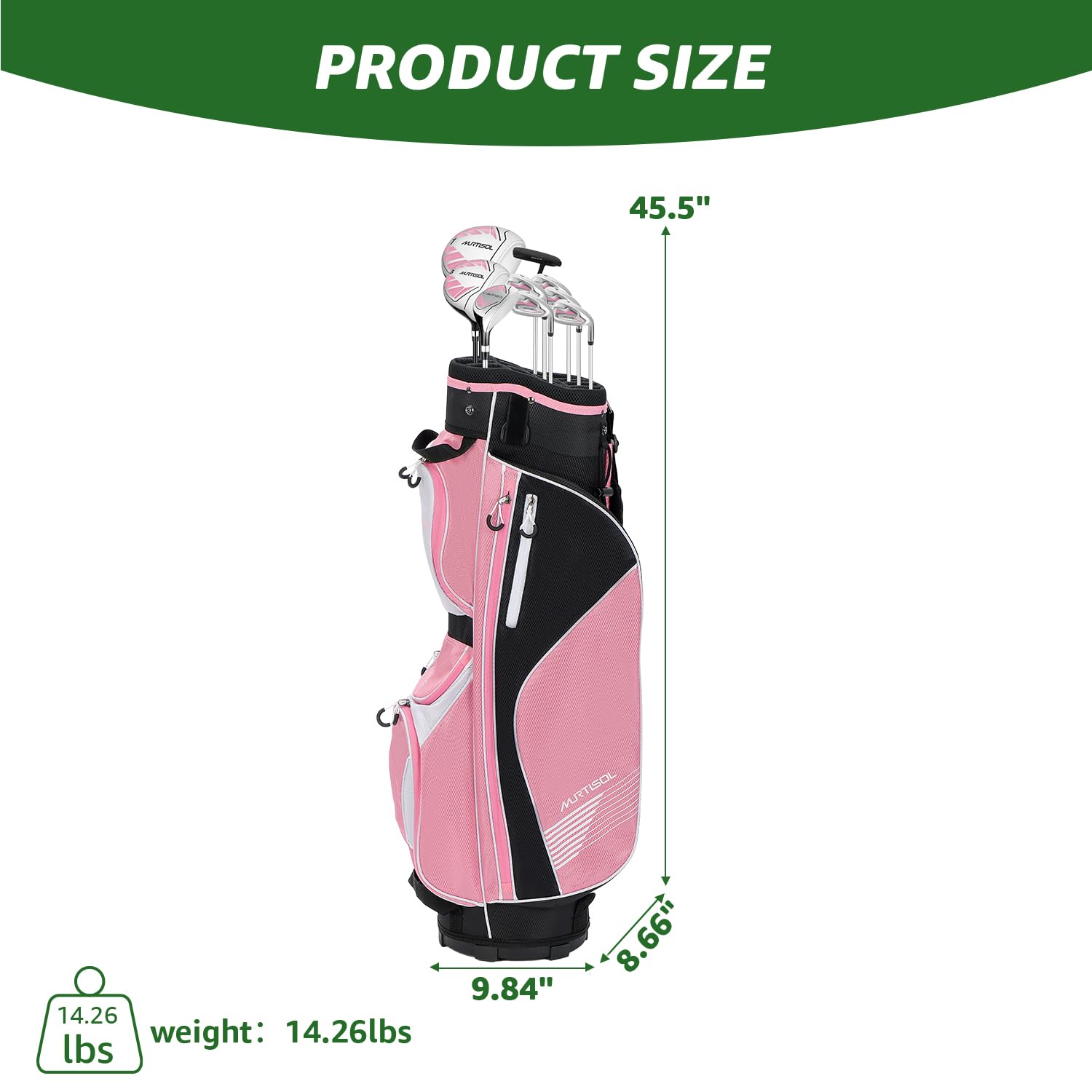 XDriveMax Lot de 10 Clubs de Golf complets pour Femme droitier avec Housse de Pluie, 1#Driver 3#Wood #5 Hybride, avec 3 Couvre-tête, 6# 7# 8# 9# PW# Fers et Putter