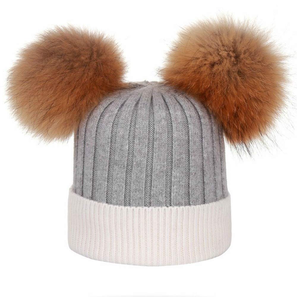 Cappello Cashmere Cuffia Doppio PON PON Pelliccia Bianco e Grigio Cappellino Hat Fur Murmasky