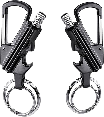 YUSUD Paquete de 2 llaveros para abrebotellas para hombres, partido permanente con iniciador de fuego de pedernal de doble cara, fósforo impermeable