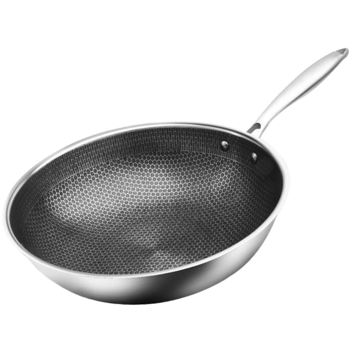 Zerodeko Wok Ménager en Acier Inoxydable Design Épaissi et Revêtement Texturé Antirayures, Poêle pour Cuisinière Électrique la Cuisine Quotidienne