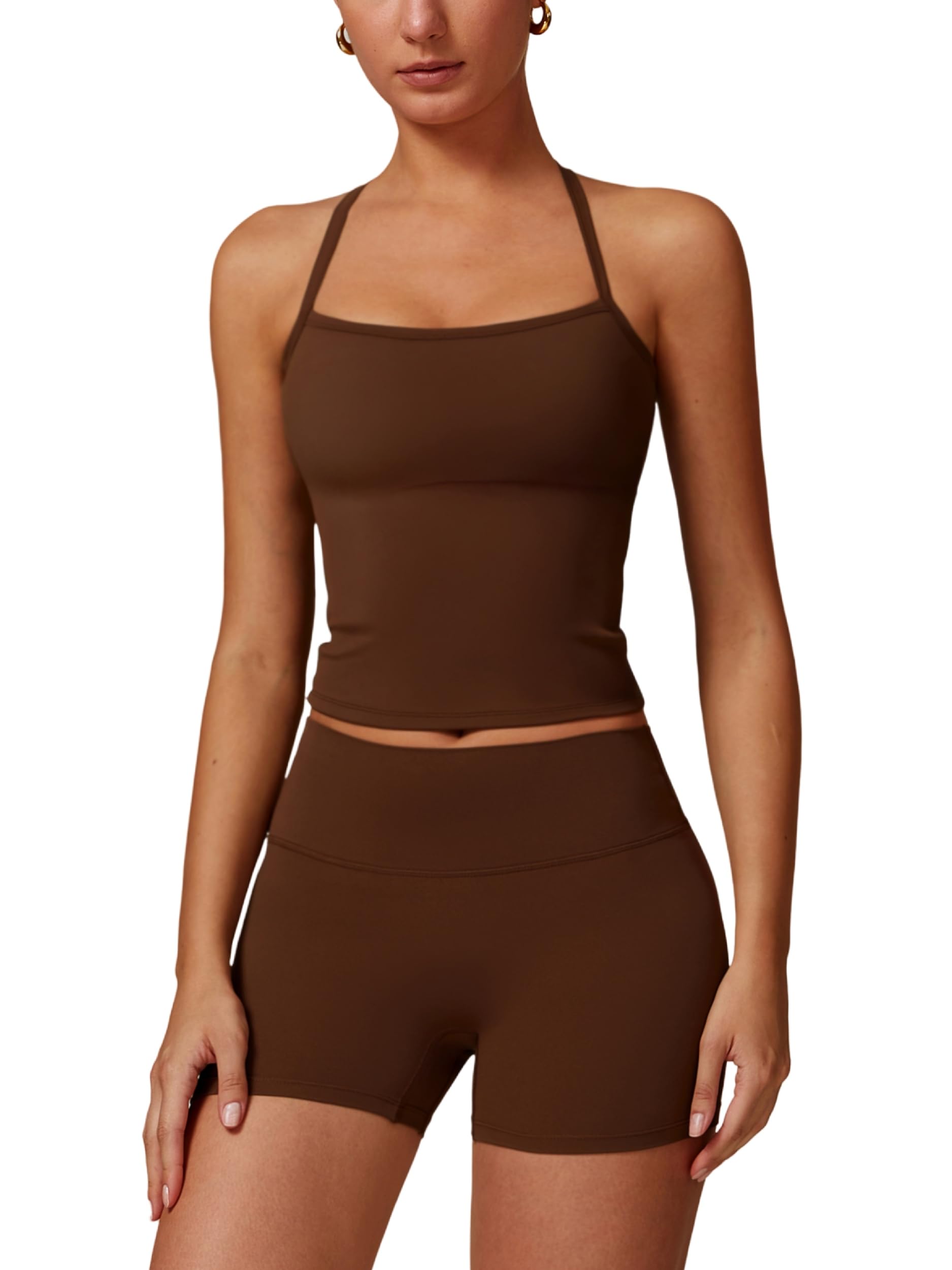 ABEHIK Two Piece Workout Sets for Women Sports Bra Tank Top High Waist Booty Lifting Shorts Gym Yoga Active Wear Outfits