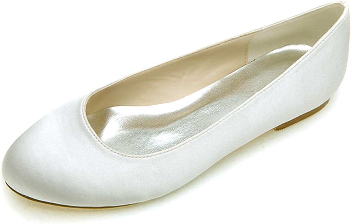 Wedding Flats Shoes Women Satin Round Toe Comfortable Bride Ballet Flats