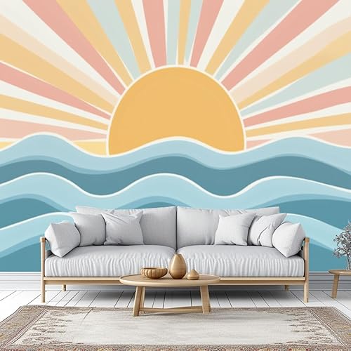 Miniatura 11 de Papel tapiz autoadhesivo 3D para niños, diseño de ondas tranquilas, rayas coloridas, autoadhesivo, 3D, para dormitorio de niños, guardería