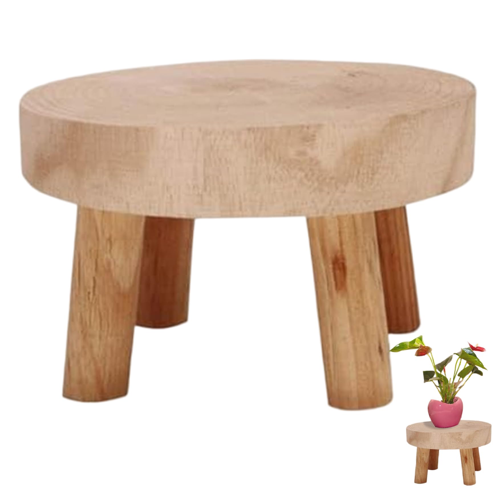 Xdyyjrasa Log Color Wooden Plant Stand - Sturdy Plant Stool For Indoor Plants, Wood Riser To Display Succulents Pots Decor, L