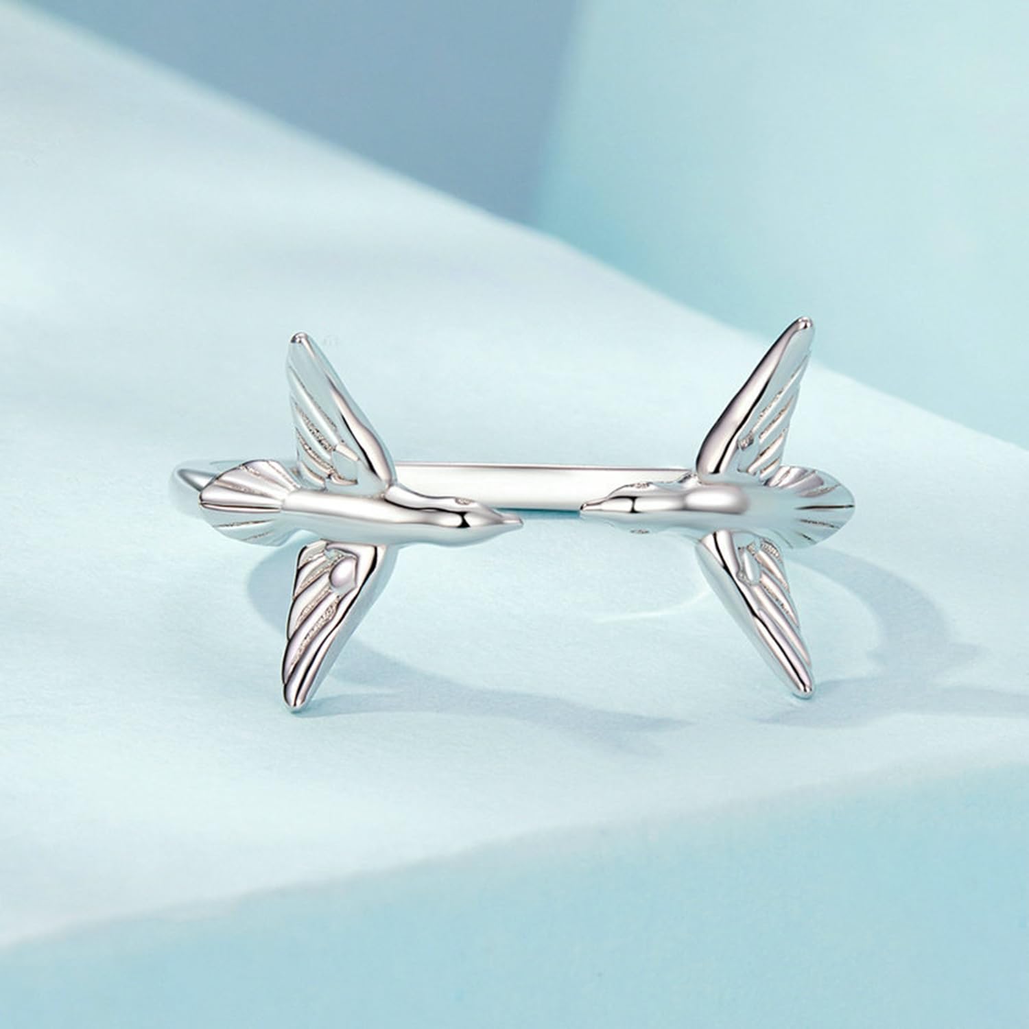 S925 Sterling Silber Doppel Eisvogel Öffnungsring, Süßer Vogel Stapelring, Fliegender Vogel Tier Verstellbarer Statement Ring, Offene Vogel Ringe Frauen