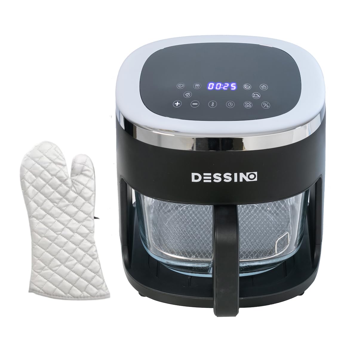 Freidora de Aire Digital Sin Aceite 4,2L,Sin Precalentamiento y Desconexión Automática,Cesta de Cristal con Visión 360°,Pantalla Táctil,Capacidad 5-6 Raciones,6 programas,Limpieza Fácil,1300W