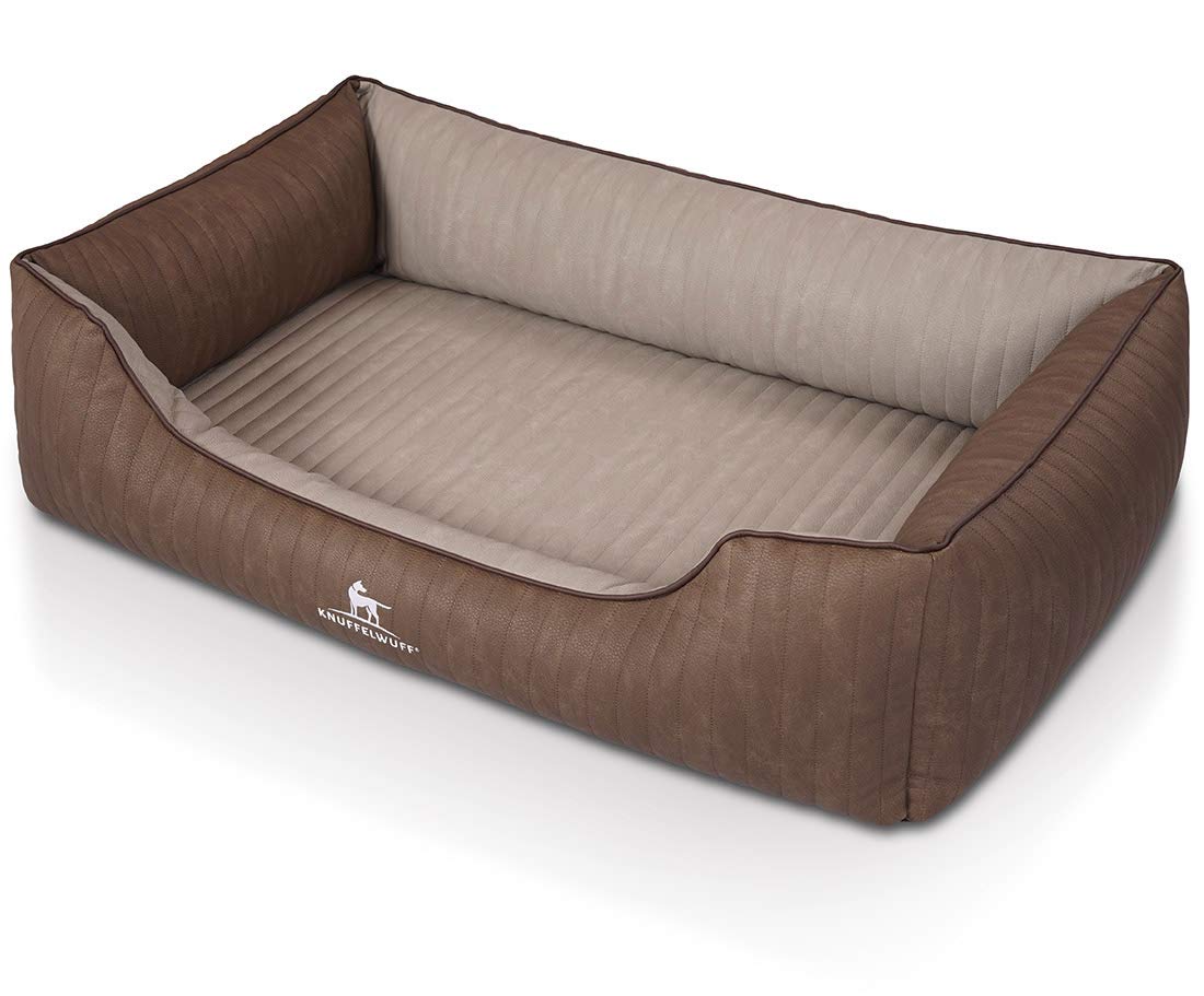 Knuffelwuff 14120-002 - Cama ortopédica para Perros, cojín para Perros, Cesta para Perros de Piel sintética Outback XL, 105 x 75 cm, marrón/Gris