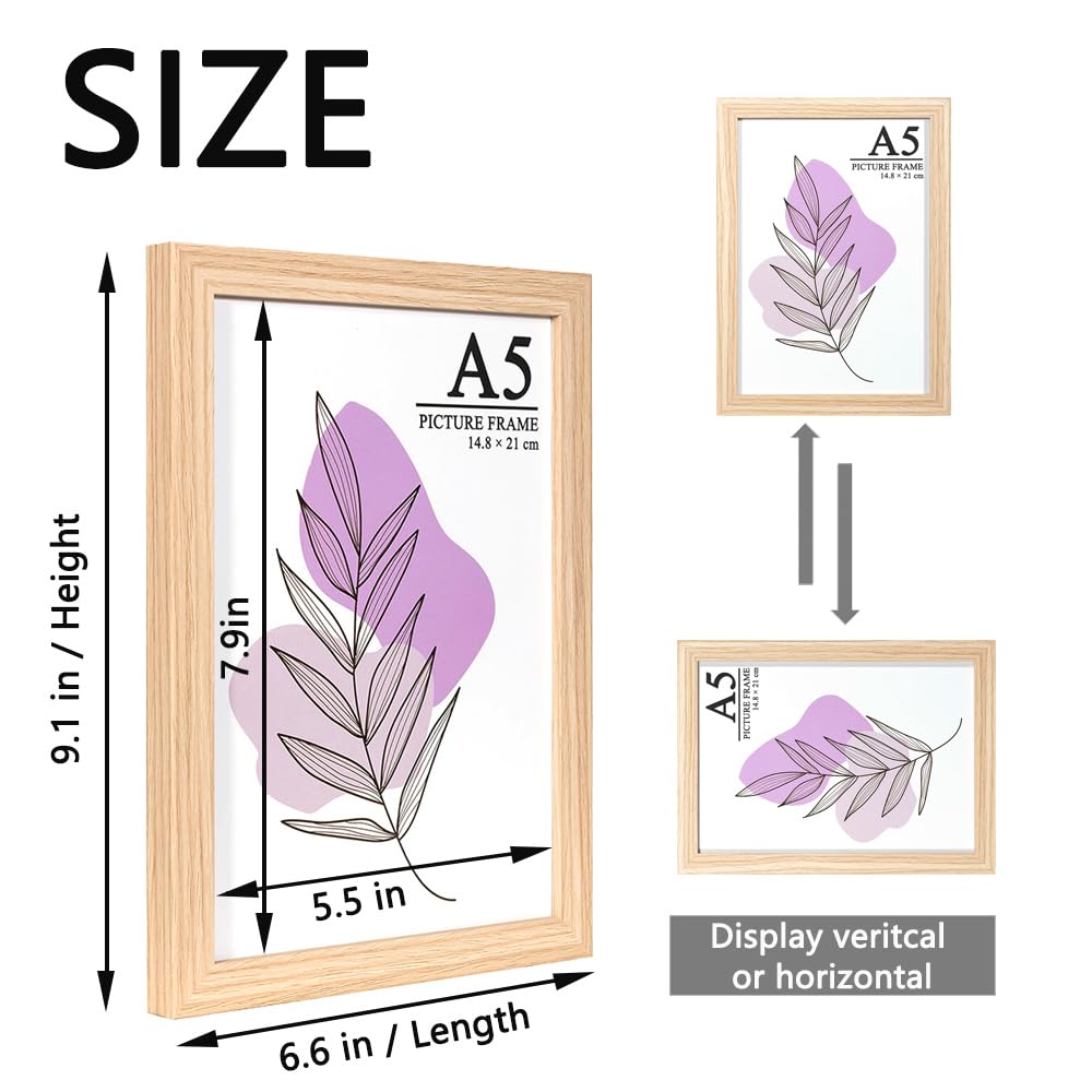 Baoee Oak Picture Frame A5 with Mount,Set of 3,photo frame with acrylic glass,certificate frame,Freestanding and Wall Mountable - Image 2