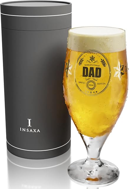 Insaxa Father's Day Gifts Dad Gifts - World's Finest Dad Beer Glass (1 Pint / 580ml) Dad Birthday Gifts for Dad Christmas Gifts for Dad Presents for Dad Fathers Day Gift Dad Gift