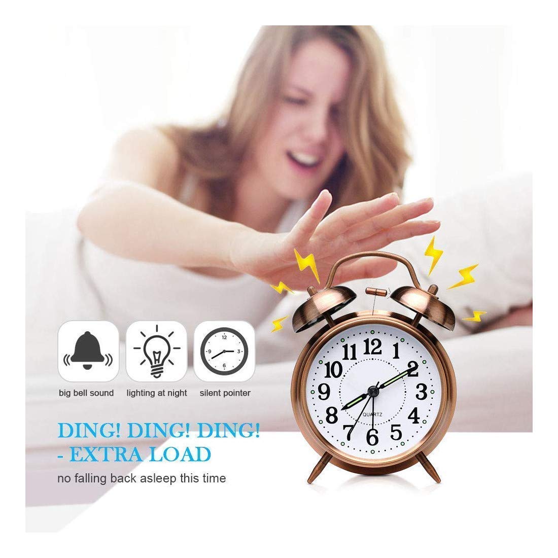 SARNESHWERAM Quartz Twin Bell Copper Alarm Clock, 26 cm Diameter 3